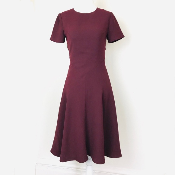 Iris & Ink Burgandy Crew Short Sleeve A-Line Dress - Picture 1 of 8